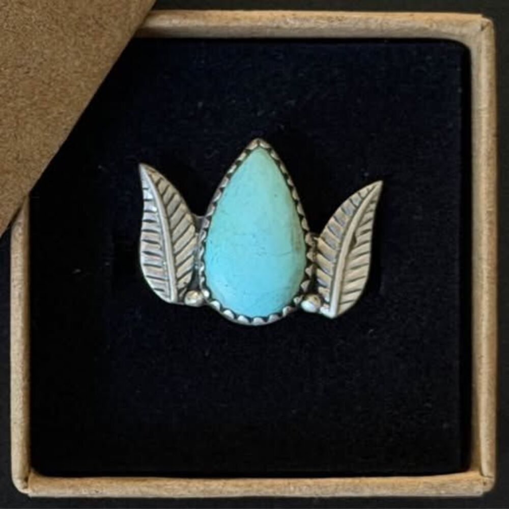 White Creek Turquoise Sterling Silver Statement Ring — Adjustable 6–7.5